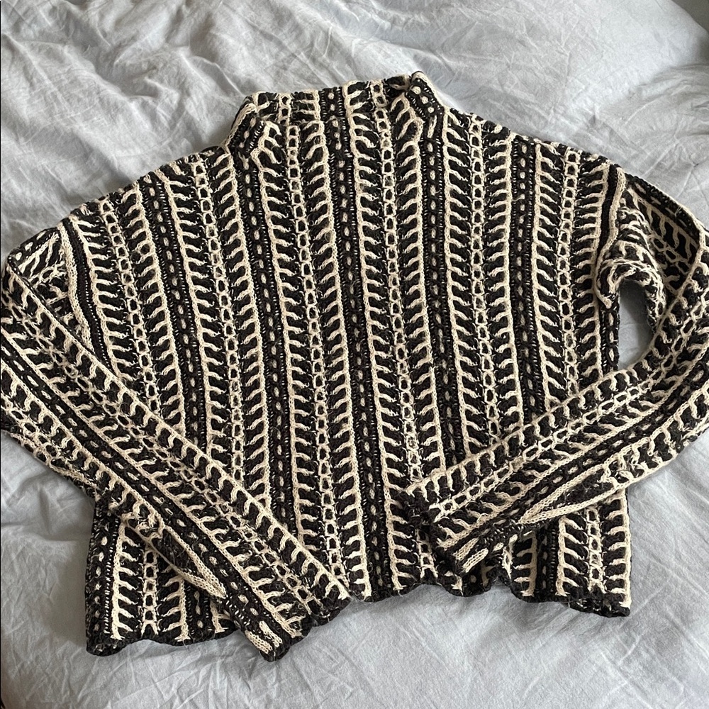 RACHEL Rachel Roy Vintage Black Cream Mock Turtleneck Knit Sweater Cotton Small